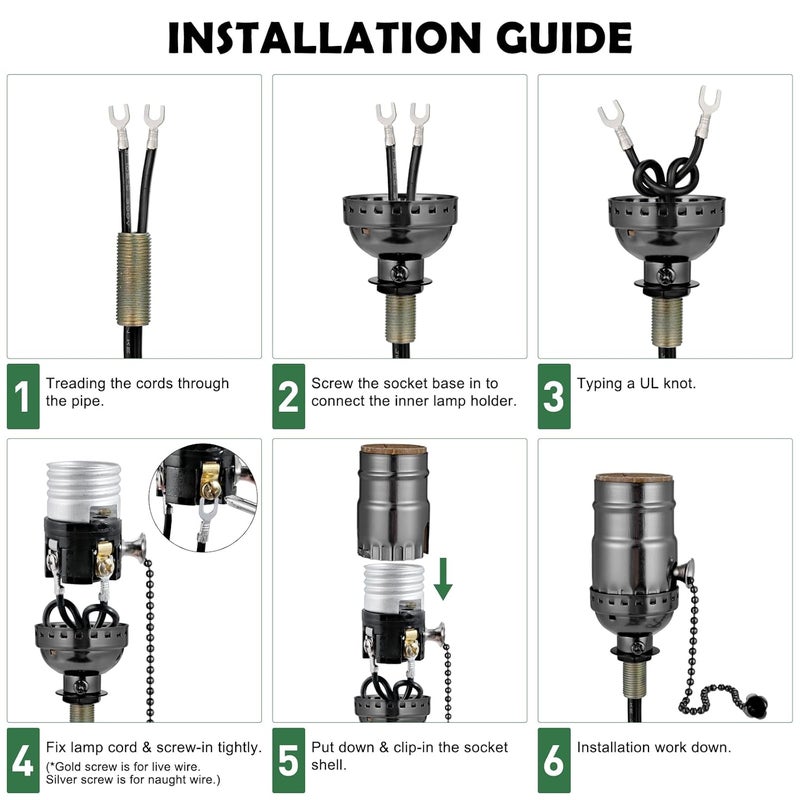 EMNOOTI Pull Chain Light Socket Replacement,E26 Standard Screw Lamp Socket,Bulb Socket with Pull Chain Lamp Switch for Table and Floor Lamp,UL Listed - Image 3
